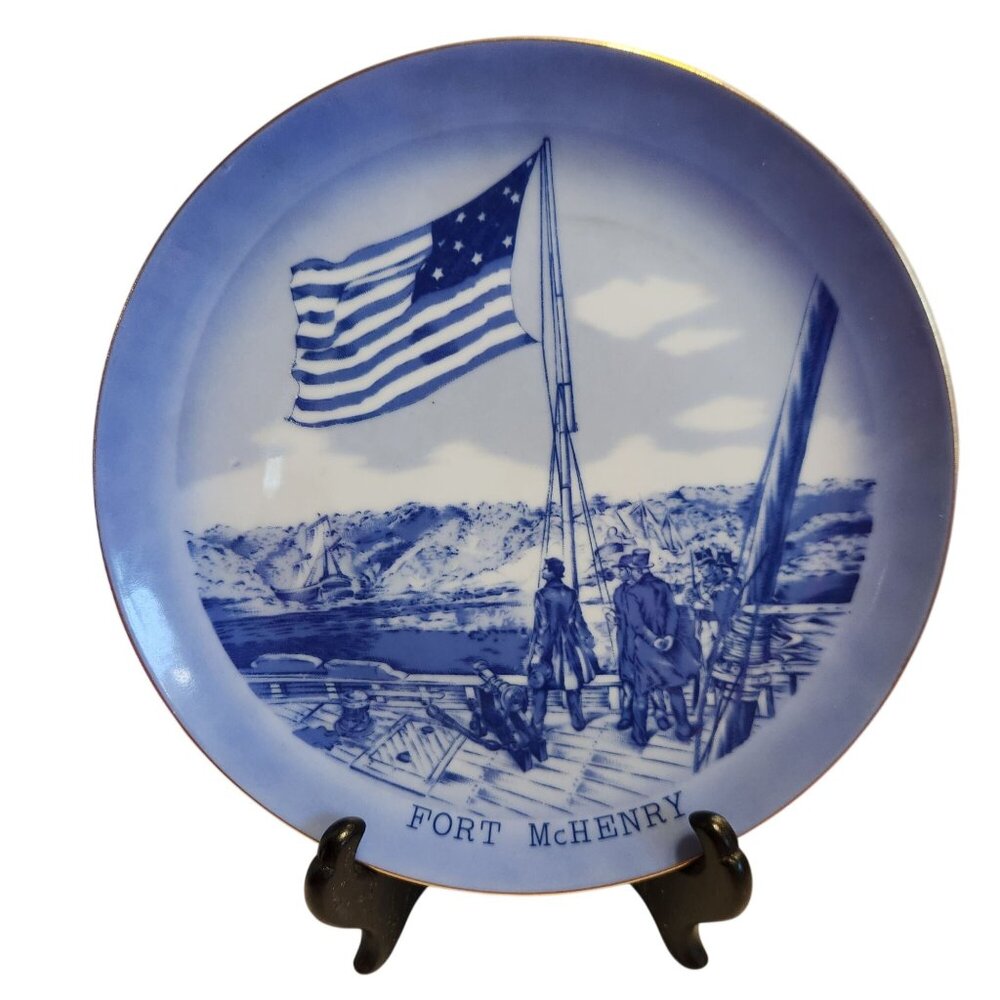 Fort McHenry Decorative Plate Made In Japan Blue & White Design American History